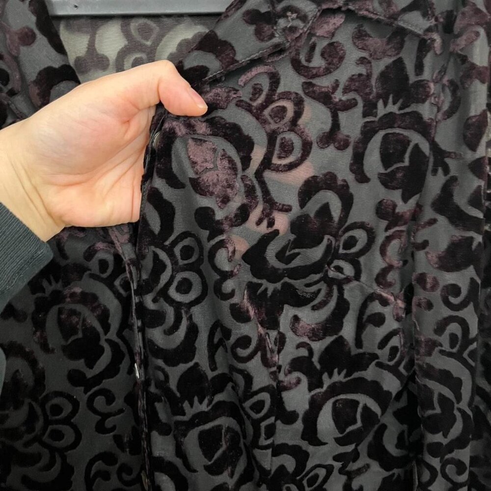 y2k dark brown boho whimsygoth grunge sheer button up top - Picture 6 of 8